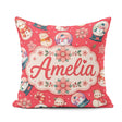 Custom Name Cute Snowman Snow Globe Flower Christmas Pattern Red Square Filled Cushion Throw Pillow Sofa Bed Home Decor Zip Washable UK Made
