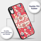 Cute Snowman Snow Globe Poinsettia Printed Design Custom Name Protective Phone Case Mobile Cover Durable Everyday Smartphone Shock Resistant
