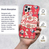 Cute Snowman Snow Globe Poinsettia Printed Design Custom Name Protective Phone Case Mobile Cover Durable Everyday Smartphone Shock Resistant