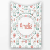 Cute Snowman Snow Globe Poinsettia Flower Christmas Pattern White  Personalised Custom Name Super Soft Fleece Blanket Bed Sofa Throw