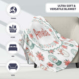 Cute Snowman Snow Globe Poinsettia Flower Christmas Pattern White  Personalised Custom Name Super Soft Fleece Blanket Bed Sofa Throw