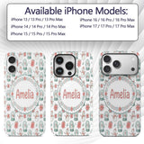 Cute Snowman Snow Globe Poinsettia Printed Design Custom Name Protective Phone Case Mobile Cover Durable Everyday Smartphone Shock Resistant