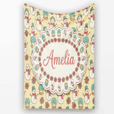 Cute Snowman Snow Globe Poinsettia Flower Christmas Pattern Yellow  Personalised Custom Name Super Soft Fleece Blanket Bed Sofa Throw
