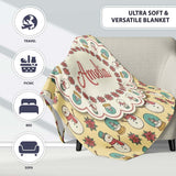 Cute Snowman Snow Globe Poinsettia Flower Christmas Pattern Yellow  Personalised Custom Name Super Soft Fleece Blanket Bed Sofa Throw