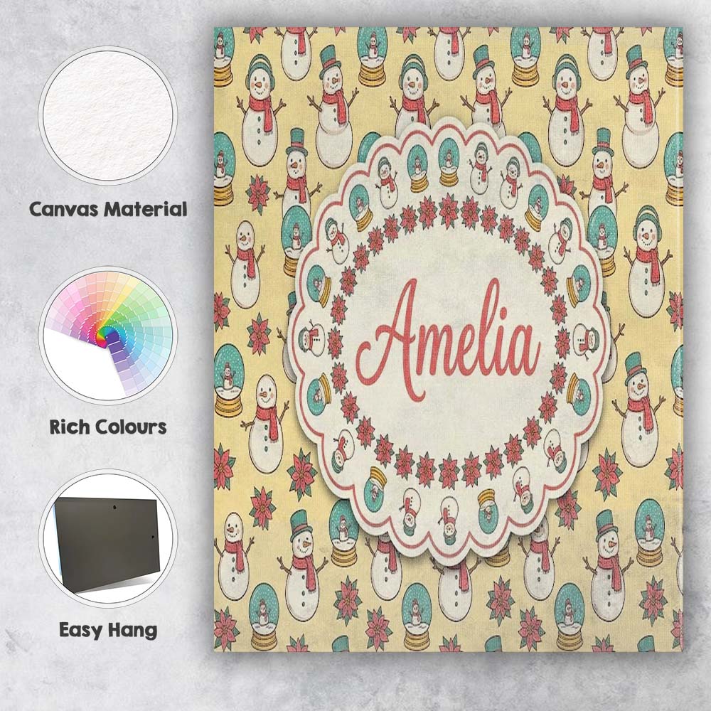 Personalised Name Cute Snowman Snow Globe Custom  Unique Gift Idea Elegant Feature Canvas Wall Art Print Decor Picture Ready to Hang