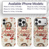 Cute Christmas Nutcracker Wreath Cake Candy Cane Custom Name Protective Phone Case Mobile Cover Durable Everyday Smartphone Shock Resistant