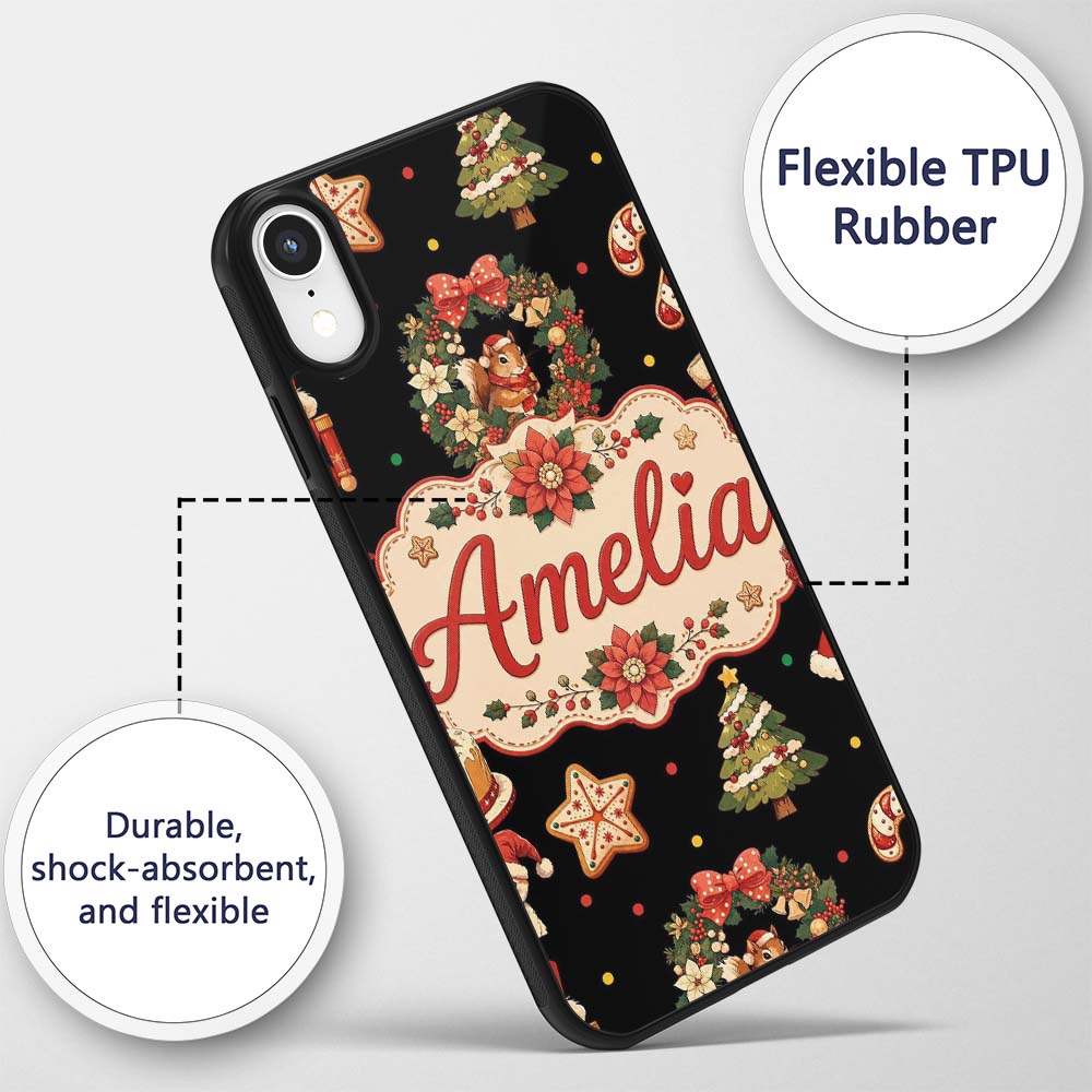 Cute Christmas Nutcracker Squirrel Cake Candy Custom Name Protective Phone Case Mobile Cover Durable Everyday Smartphone Shock Resistant