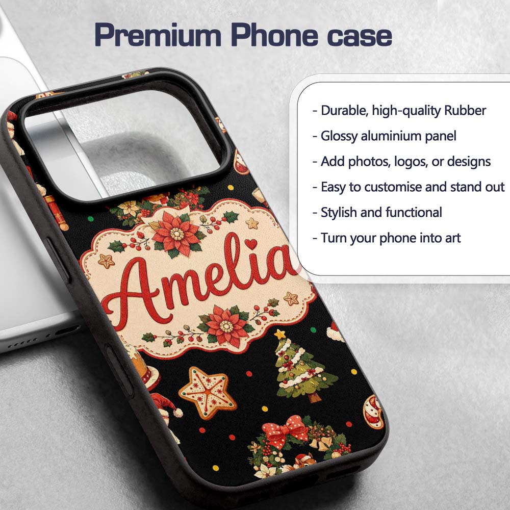 Cute Christmas Nutcracker Squirrel Cake Candy Custom Name Protective Phone Case Mobile Cover Durable Everyday Smartphone Shock Resistant