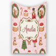 Christmas Nutcracker Squirrel Cake Candy Cane Girl Tree Light Pink  Personalised Custom Name Super Soft Fleece Blanket Bed Sofa Throw