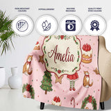 Christmas Nutcracker Squirrel Cake Candy Cane Girl Tree Light Pink  Personalised Custom Name Super Soft Fleece Blanket Bed Sofa Throw