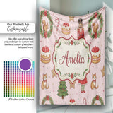 Christmas Nutcracker Squirrel Cake Candy Cane Girl Tree Light Pink  Personalised Custom Name Super Soft Fleece Blanket Bed Sofa Throw