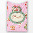Cute Christmas Nutcracker Squirrel Cake Candy Cane Girl Tree Pink  Personalised Custom Name Super Soft Fleece Blanket Bed Sofa Throw