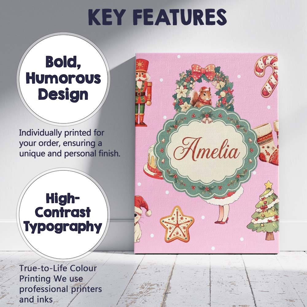 Personalised Name Cute Christmas Nutcracker Custom  Bespoke Interior Contemporary Canvas Wall Art Print Decor Picture Ready to Hang