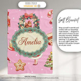 Cute Christmas Nutcracker Squirrel Cake Candy Cane Girl Tree Pink  Personalised Custom Name Super Soft Fleece Blanket Bed Sofa Throw