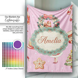 Cute Christmas Nutcracker Squirrel Cake Candy Cane Girl Tree Pink  Personalised Custom Name Super Soft Fleece Blanket Bed Sofa Throw