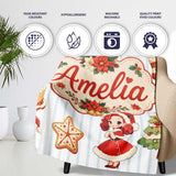 Christmas Nutcracker Squirrel Cake Candy Cane Girl Tree lue Stripe  Personalised Custom Name Super Soft Fleece Blanket Bed Sofa Throw