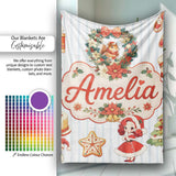 Christmas Nutcracker Squirrel Cake Candy Cane Girl Tree lue Stripe  Personalised Custom Name Super Soft Fleece Blanket Bed Sofa Throw