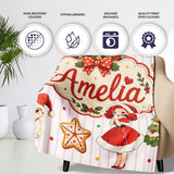 Christmas Nutcracker Squirrel Cake Candy Cane Girl Tree Pink Stripe  Personalised Custom Name Super Soft Fleece Blanket Bed Sofa Throw