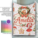 Christmas Nutcracker Squirrel Cake Candy Cane Girl Tree Pink Stripe  Personalised Custom Name Super Soft Fleece Blanket Bed Sofa Throw