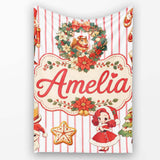 Christmas Nutcracker Squirrel Cake Candy Cane Girl Tree Red Stripe  Personalised Custom Name Super Soft Fleece Blanket Bed Sofa Throw