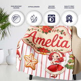 Christmas Nutcracker Squirrel Cake Candy Cane Girl Tree Red Stripe  Personalised Custom Name Super Soft Fleece Blanket Bed Sofa Throw