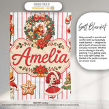 Christmas Nutcracker Squirrel Cake Candy Cane Girl Tree Red Stripe  Personalised Custom Name Super Soft Fleece Blanket Bed Sofa Throw