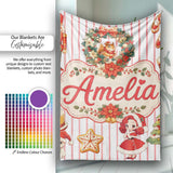 Christmas Nutcracker Squirrel Cake Candy Cane Girl Tree Red Stripe  Personalised Custom Name Super Soft Fleece Blanket Bed Sofa Throw