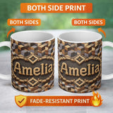 Personalized Custom Name Neutral Beige Grey 3D Cube Block Abstract Seamless Pattern Lovely 11oz Ceramic Coffee Tea Mug White Large Handle