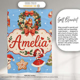 Christmas Nutcracker Squirrel Cake Candy Cane Girl Tree Blue Snow  Personalised Custom Name Super Soft Fleece Blanket Bed Sofa Throw