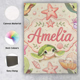 Personalised Name Cute Sea Turtle Starfish Custom  Unique Gift Idea Elegant Feature Canvas Wall Art Print Decor Picture Ready to Hang