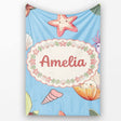 Cute Sea Turtle Starfish Shell Kawaii Ocean Seamless Pattern Blue  Personalised Custom Name Super Soft Fleece Blanket Bed Sofa Throw