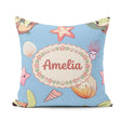 Custom Name Sea Turtle Starfish Shell Kawaii Ocean Seamless Blue Square Filled Cushion Throw Pillow Sofa Bed Home Decor Zip Washable UK Made