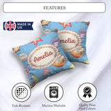 Custom Name Sea Turtle Starfish Shell Kawaii Ocean Seamless Blue Square Filled Cushion Throw Pillow Sofa Bed Home Decor Zip Washable UK Made