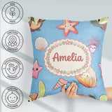 Custom Name Sea Turtle Starfish Shell Kawaii Ocean Seamless Blue Square Filled Cushion Throw Pillow Sofa Bed Home Decor Zip Washable UK Made