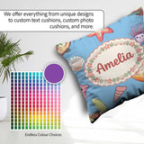 Custom Name Sea Turtle Starfish Shell Kawaii Ocean Seamless Blue Square Filled Cushion Throw Pillow Sofa Bed Home Decor Zip Washable UK Made