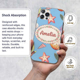 Cute Sea Turtle Starfish Shell Printed Design Custom Name Protective Phone Case Mobile Cover Durable Everyday Smartphone Shock Resistant