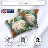 Custom Name Tropical Floral Leaves Blue Seamless Pattern Lovely Square Filled Cushion Throw Pillow Sofa Bed Home Decor Zip Washable UK Made