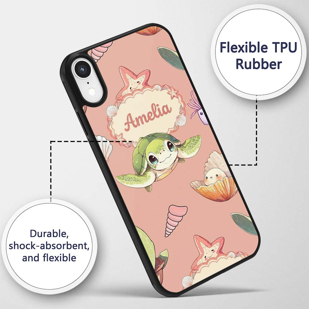 Cute Sea Turtle Starfish Shell Printed Design Custom Name Protective Phone Case Mobile Cover Durable Everyday Smartphone Shock Resistant