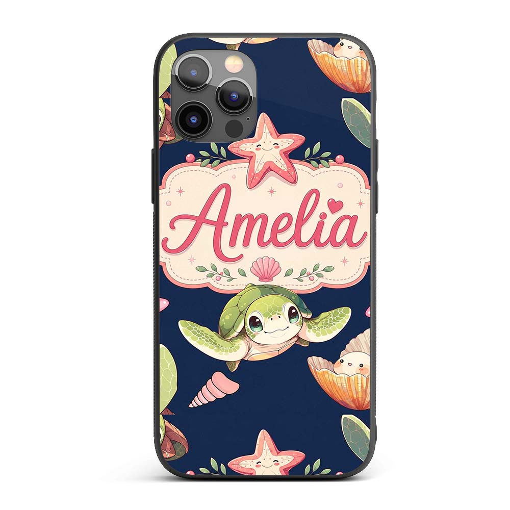 Cute Sea Turtle Starfish Shell Printed Design Custom Name Protective Phone Case Mobile Cover Durable Everyday Smartphone Shock Resistant