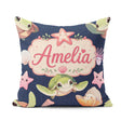 Custom Name Sea Turtle Starfish Shell Kawaii Ocean Seamless Navy Square Filled Cushion Throw Pillow Sofa Bed Home Decor Zip Washable UK Made