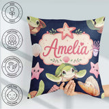 Custom Name Sea Turtle Starfish Shell Kawaii Ocean Seamless Navy Square Filled Cushion Throw Pillow Sofa Bed Home Decor Zip Washable UK Made