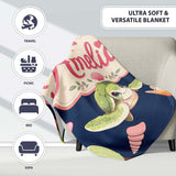 Cute Sea Turtle Starfish Shell Kawaii Ocean Seamless Pattern Navy  Personalised Custom Name Super Soft Fleece Blanket Bed Sofa Throw