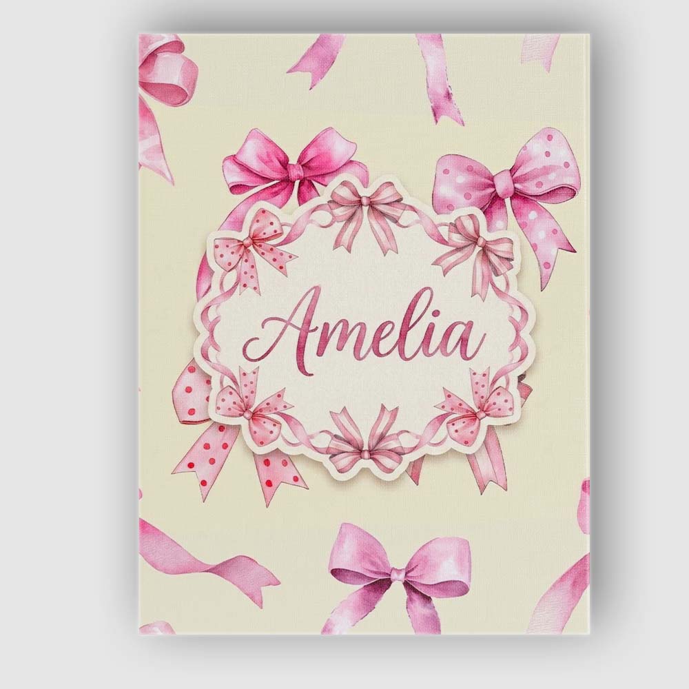 Personalised Name Watercolor Pink Ribbon Bows Lavender Background Custom  Bespoke Canvas Wall Art Print Decor Picture Ready to Hang