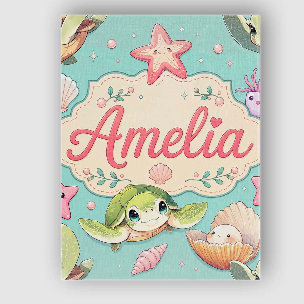 Personalised Name Cute Sea Turtle Starfish Custom  Unique Gift Idea Elegant Feature Canvas Wall Art Print Decor Picture Ready to Hang