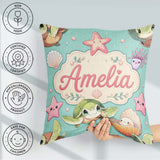 Custom Name Sea Turtle Starfish Shell Kawaii Ocean Seamless Teal Square Filled Cushion Throw Pillow Sofa Bed Home Decor Zip Washable UK Made