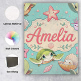 Personalised Name Cute Sea Turtle Starfish Custom  Unique Gift Idea Elegant Feature Canvas Wall Art Print Decor Picture Ready to Hang