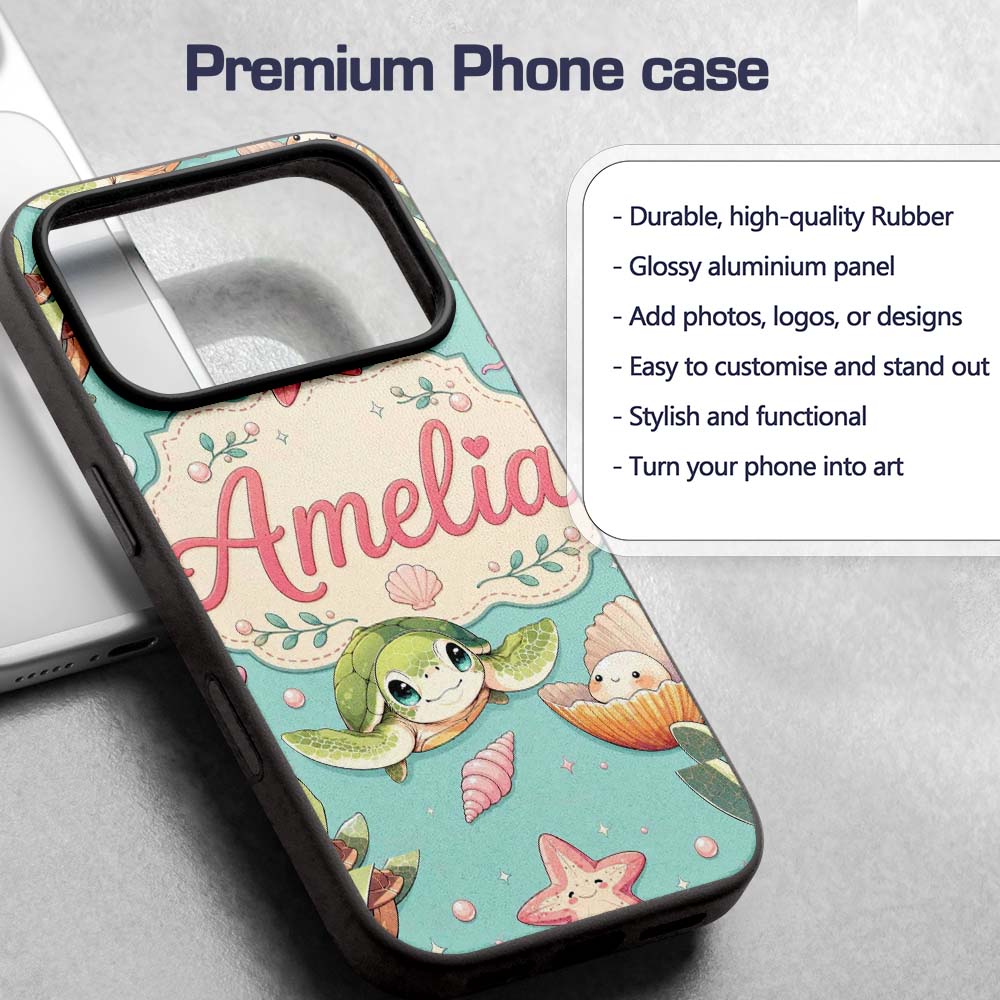 Cute Sea Turtle Starfish Shell Printed Design Custom Name Protective Phone Case Mobile Cover Durable Everyday Smartphone Shock Resistant