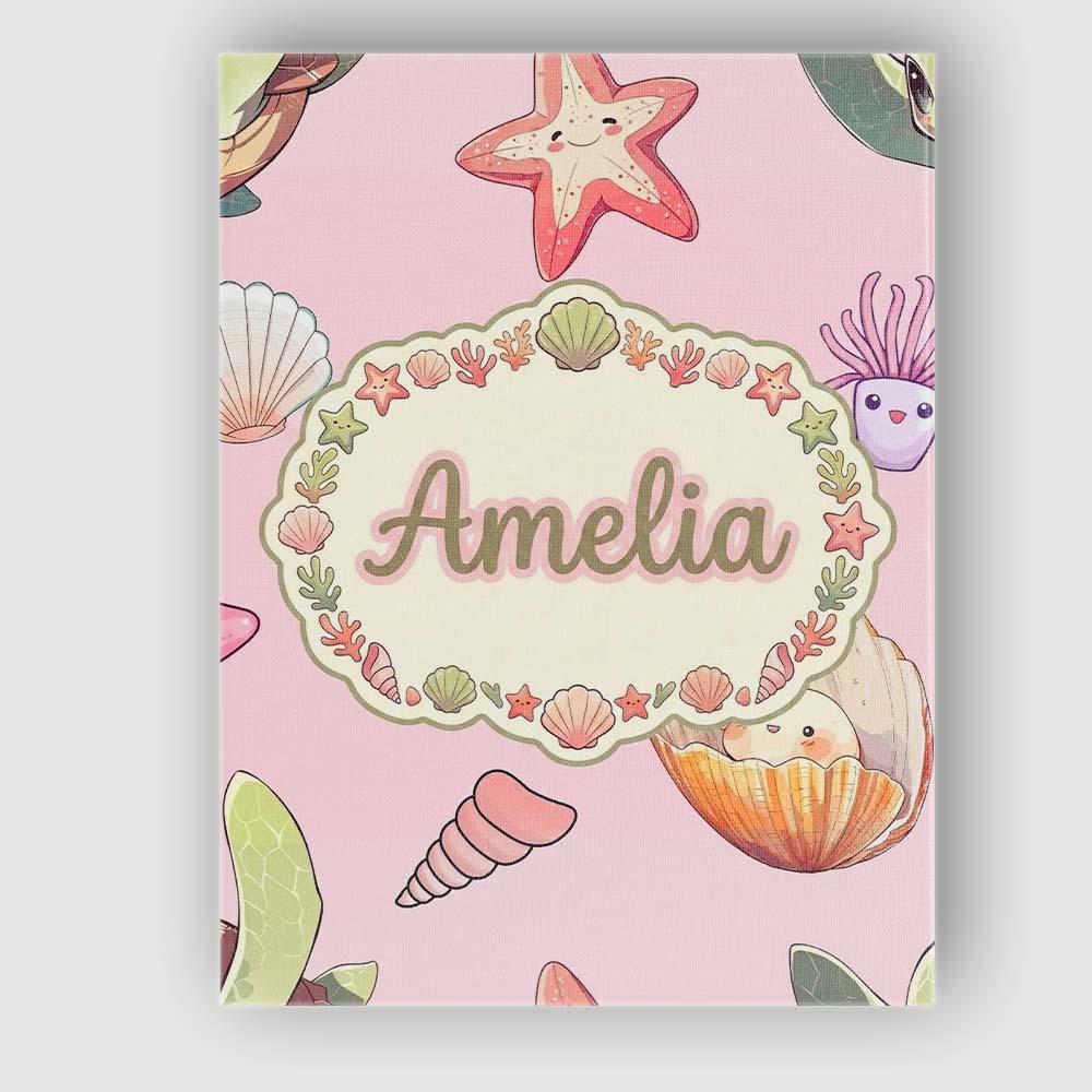 Personalised Name Cute Sea Turtle Starfish Custom  Unique Gift Idea Elegant Feature Canvas Wall Art Print Decor Picture Ready to Hang