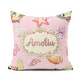 Custom Name Sea Turtle Starfish Shell Kawaii Ocean Seamless Pink Square Filled Cushion Throw Pillow Sofa Bed Home Decor Zip Washable UK Made