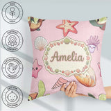 Custom Name Sea Turtle Starfish Shell Kawaii Ocean Seamless Pink Square Filled Cushion Throw Pillow Sofa Bed Home Decor Zip Washable UK Made
